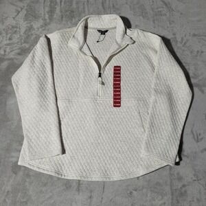 Eddie Bauer 1/4 Zip Pullover‎ Sweater Knit Size XL Solid White NWOT